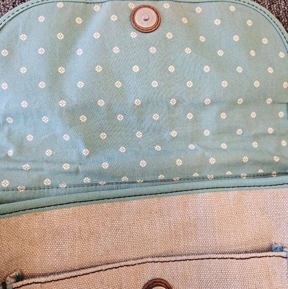 Fossil VTG Cloth Fabric Khaki Teal Purse Bag - Picture 6 of 7